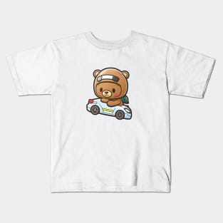 Cute Bear Driving Car Kids T-Shirt